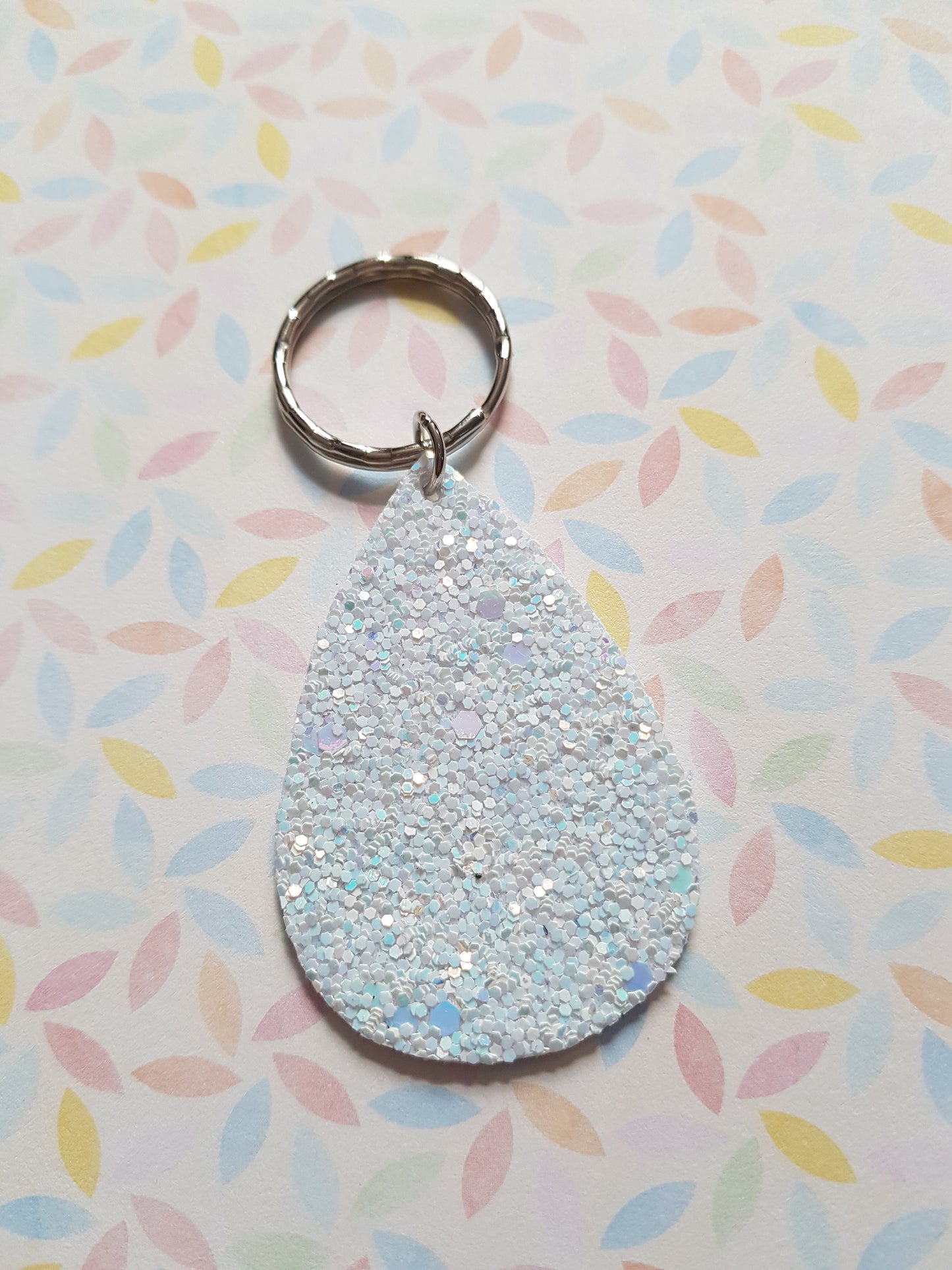 faux leather glitter drop keyring - white