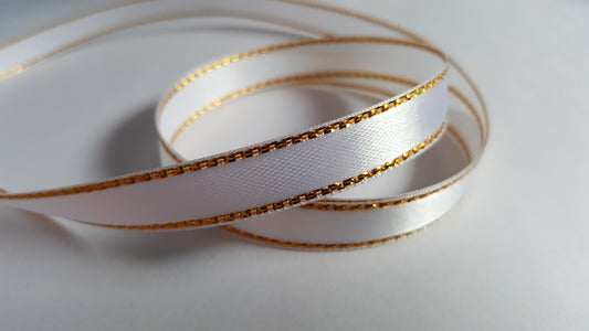 3m gold-edged satin ribbon - 10mm - white