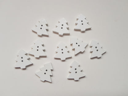 23mm wooden christmas tree buttons - white