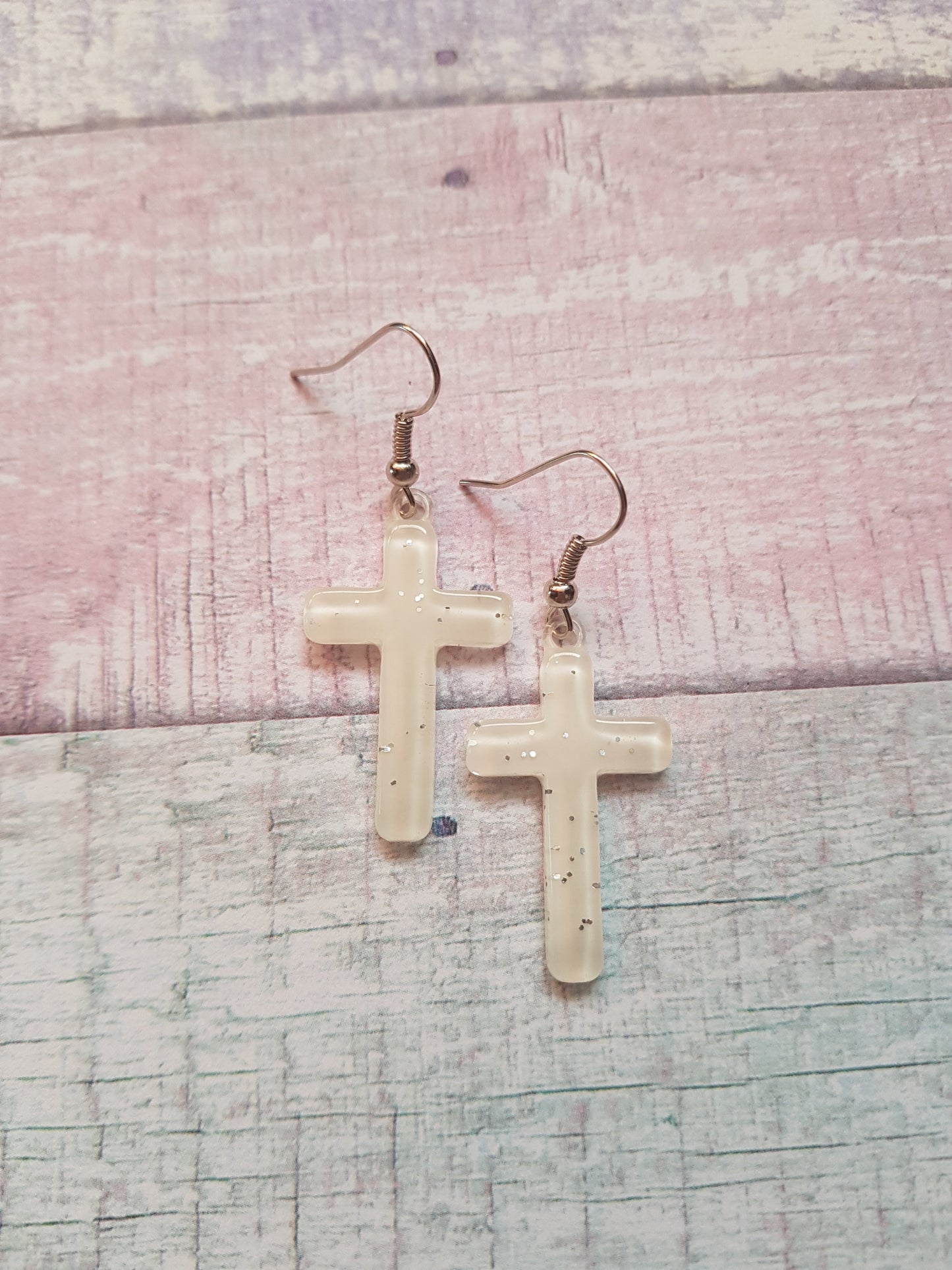 pastel glitter cross earrings - white