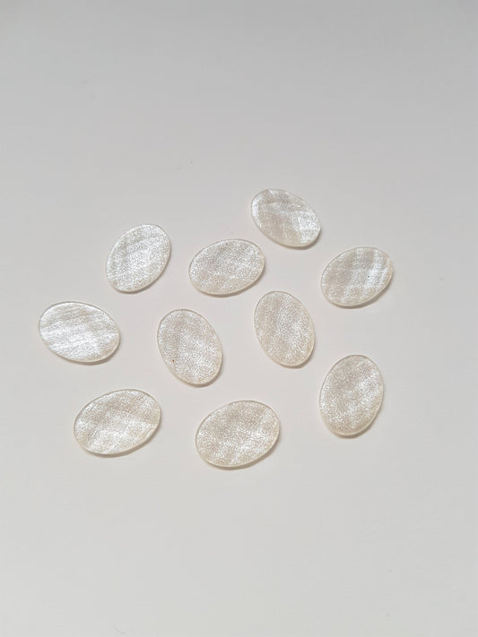 14mm faceted glitter resin oval cabochons - white