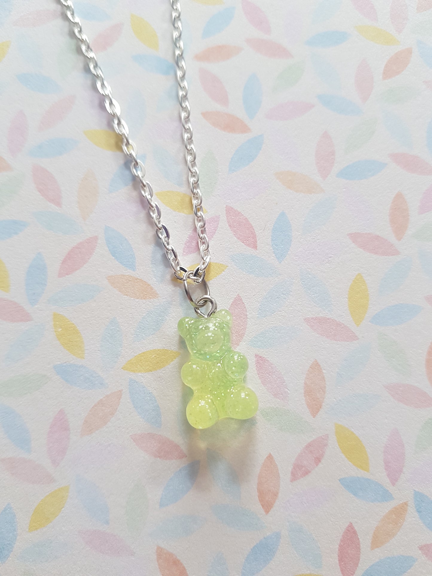 neon glitter gummy bear necklace - yellow