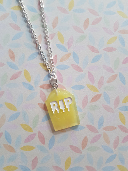 resin gravestone necklace - yellow (glitter)