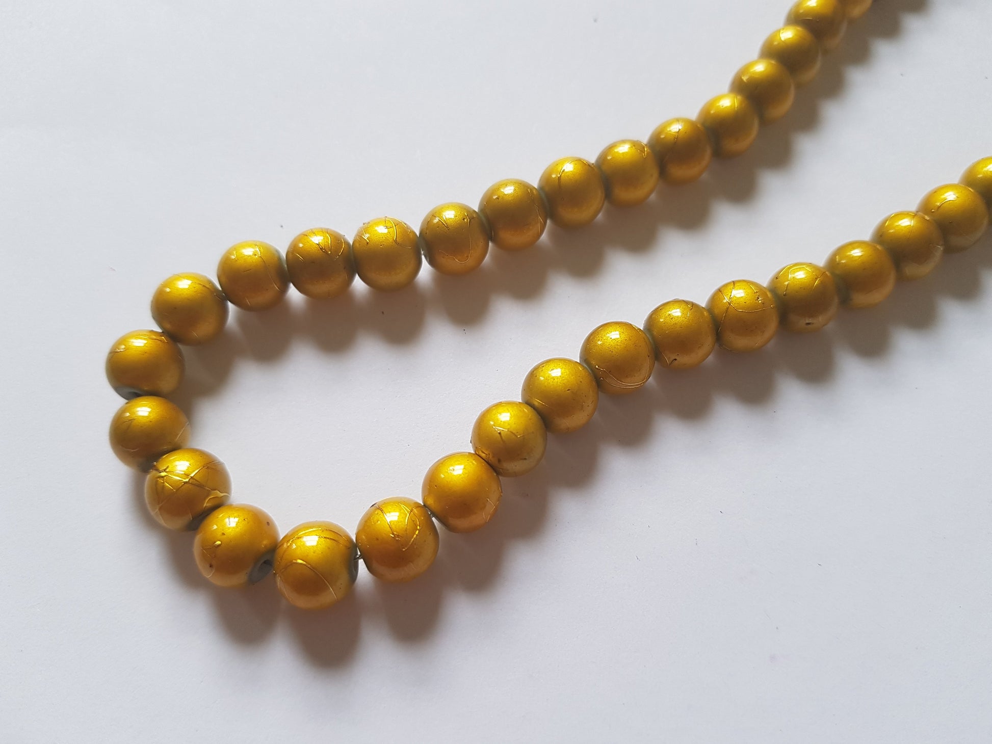 8mm metallic drawbench glass beads - yellow