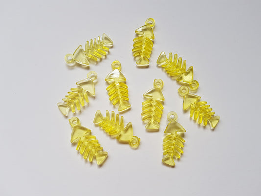 33mm acrylic fish skeleton pendants - yellow