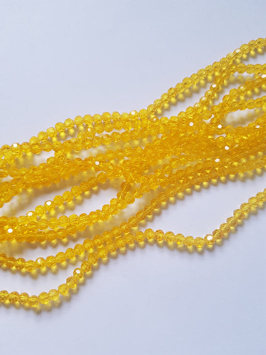 4mm faceted round glass beads - yellow