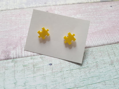 jigsaw stud earrings - yellow