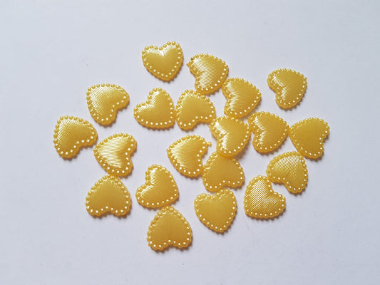 14mm acrylic pearl heart cabochons - yellow