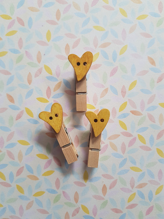 heart mini memo peg clips - yellow